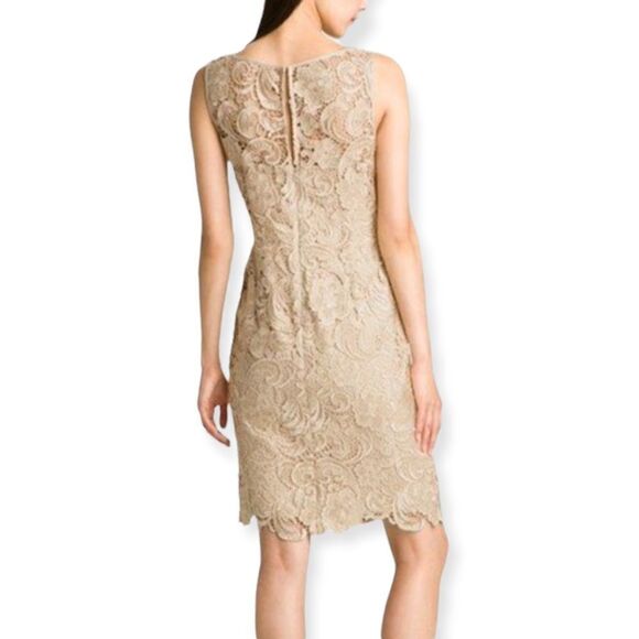 Adrianna Papell Champagne Gold Lace Sheath Dress - Picture 2 of 10